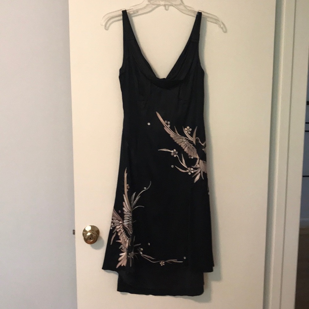 Karen Millen hi-lo silk dress with Phoenix print.